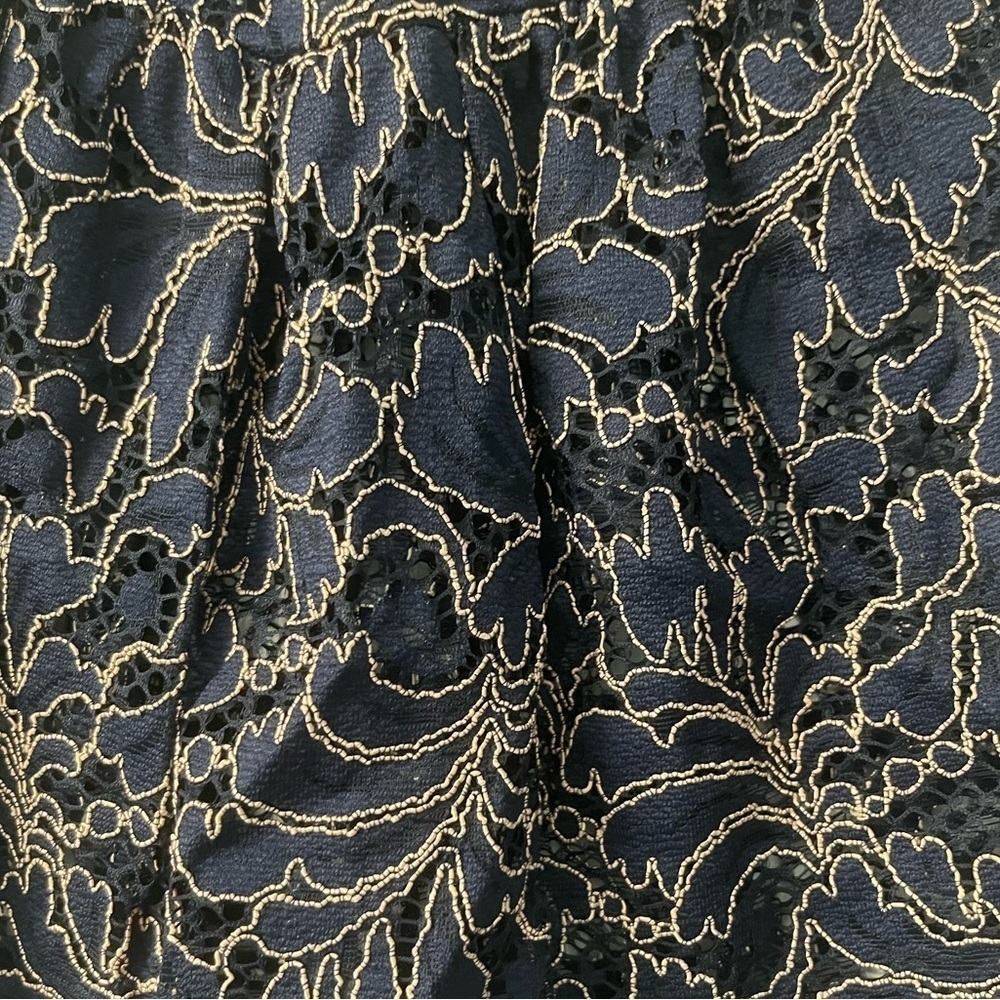 Zara Basics Collection Navy Blue Lace Short Sleeve Sheer Top - Picture 5 of 5